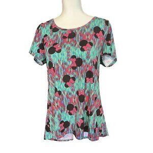 Women's LulaRoe Green, Pink, Black Minnie Mouse Ears Medium T-shirt